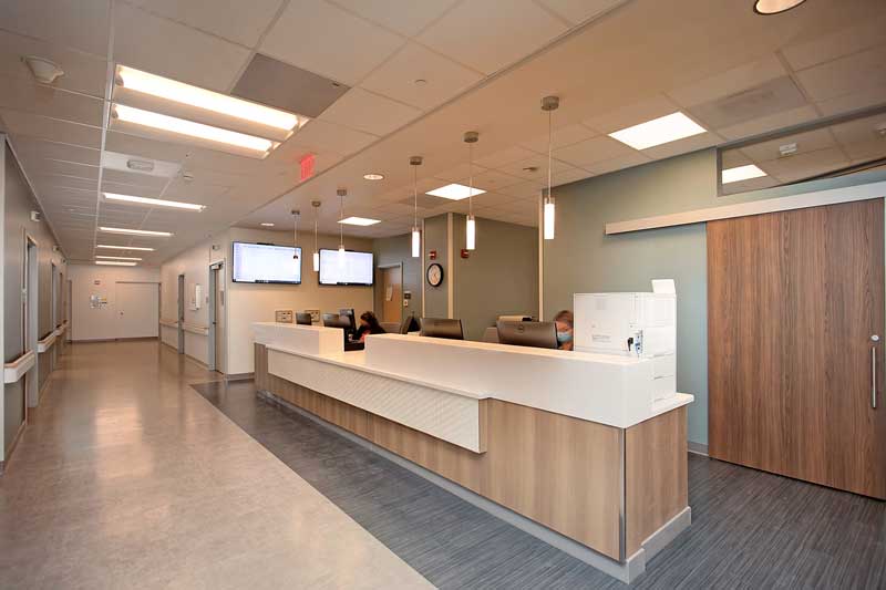 The Birth Place patient room hallway and nurses station